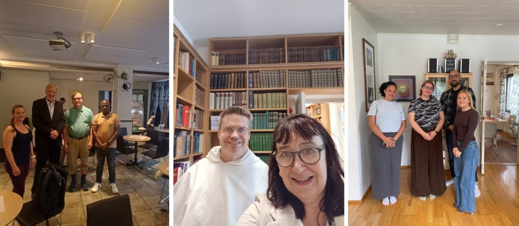 Kolme kuvaa vierekkäin, vasemmalla neljä ihmistä seisoo rivissä katsoen kameraan. Keskimmäisessä kuvassa yhteiskuvassa veli Gabriel ja Katri Kuusikallio. Oikealla neljä ihmistä seisoen rivissä hymyilemässä kameralle.